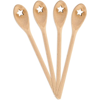 Spruchreif · Gourmetlöffel aus Holz · 4er Set Mini Holzlöffel · Motiv Stern · Mini Löffel als Deko Idee · Geschenkanhänger · Holzdeko · Geschenkidee Weihnachten