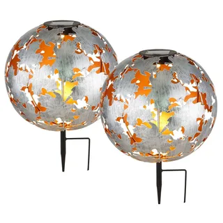 bmf-versand Solarleuchte Garten 2er Set Solarlampe Kugel 27cm Erdspieß Außenlampe Silber