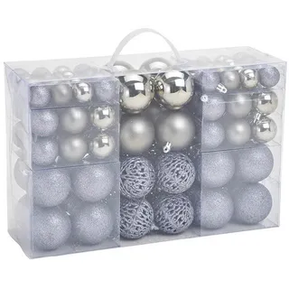 Christbaumkugel-Set , Grau , Kunststoff , 100-teilig , 35.0x23.0x12.0 cm , Dekoration, Weihnachtsdekoration, Christbaumschmuck, Christbaumkugeln