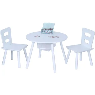Relaxdays Kindersitzgruppe, Kindertisch mit 2 Stühlen, mit Stauraum, für Jungen und Mädchen, Kindersitzecke, MDF, weiß