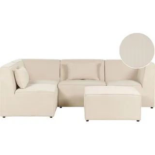 BELIANI Sofa mit Ottomane Hellbeige Stoffbezug aus Cord Rechts mit Armlehnen Kissen 4-Sitzer Modulsofa Ecksofa Wohnzimmermöbel Modern Wohnecke Sitzecke - Beige