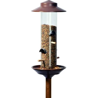 LUXUS-VOGELHAUS 28810 Große Futtersäule inklusive Ständer - Vogelfutterspender aus Kunststoff - Futterstation für Wildvögel - Futterteller für den Garten - 16,5 x 16,5 x 138,5 cm - Bronze