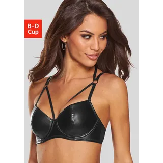 Schalen-BH PETITE FLEUR GOLD, Damen, Gr. 70, Cup B, schwarz, Lederoptik (PU beschichtet), Obermaterial: 80% Polyester, 12% Polyamid, 8% Elasthan. Beschichtung: 100% Polyurethan, BHs Schalen-BH, aus Lederimitat mit aufregenden Bänderdetails, Reizwäsche, Dessous