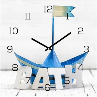 levandeo Wanduhr Glas 30x30cm Glasuhr Uhr Glasbild Bath Bad Maritim Blau Boot - Blau
