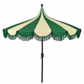 Mica Decorations Kim Gestreifter Sonnenschirm mit Tragetasche - Stockschirm 238 x Ø235 cm - Garten oder Balkon Sonnenschutz - Polyester, Stahl - Dunkelgrün - dunkelgrün