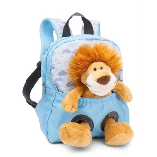 NICI Kinderrucksack blau 2 in 1 mit Kuscheltier Löwe 25cm - Kindergartenrucksack Mädchen & Jungen - Weicher Rückenbereich & verstellbare Gurte - 49848