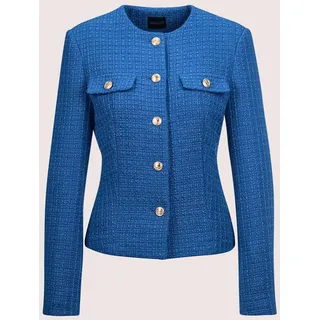 Jerseyblazer MADELEINE "Blazer Couturiger Kurzblazer mit goldfarbenen Knöpfen", Damen, Gr. 48, blau (royalblau), Obermaterial: 50% Polyester PES. 50% Wolle WO., Modern, normal, Blazer Jerseyblazer