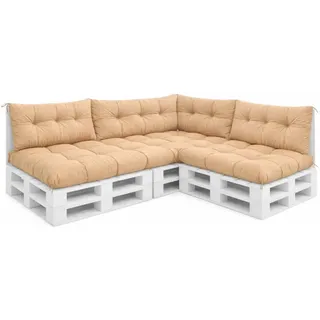 VBChome Palettenkissen 120x80 120x40 70x40cm für Europaletten Möbel Palettenauflage Garten Balkon 12 Farben mit Schaumstoffflocken Füllung Beige 7-TLG