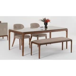 Essgruppe Esszimmer Set Bank Set Stuhl 4x Stühle Möbel Tisch beige 6tlg - Braun, Grau