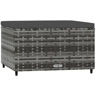 vidaXL Gartenhocker Mit Kissen Grau Poly Rattan , Kunststoff , Rechteckig , 55x31x55 cm , Gartenmöbel, Gartensessel, Gartenhocker