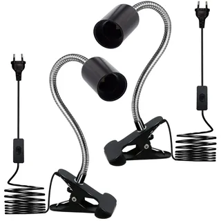 Klemmleuchte, E27-Fassung mit Clip aus Metall, 2 Stück Lampe Clip E27 mit Schwanenhals, 9 mm, Clip auf Lampenfassung mit 220 cm Kabel, Heizlampe, Klemmleuchte für Bett, Pflanzen, Tisch, Lesen