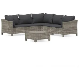 vidaXL 6-tlg. Garten-Lounge-Set mit Kissen Grau Poly Rattan - Grau