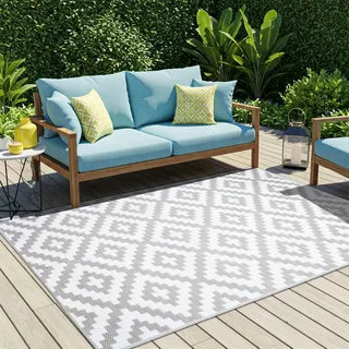 Tapiso Teppich IBIZA Outdoor Weiß Grau Picknick Garten 120 x 180 cm - Grau
