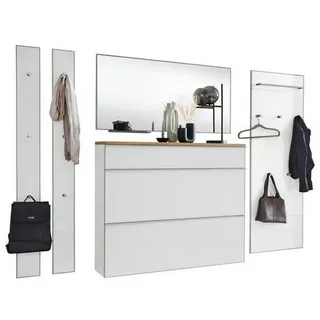 Garderobe , Weiß , Holz, Glas, Holzwerkstoff , 6-teilig , Balkeneiche , furniert , 260x195x31 cm , Goldenes M, Made in Germany, DGM-Klimapakt , Garderobe, Garderoben-Sets & Garderoben-Serien, Garderoben-Sets