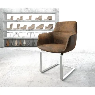 DELIFE Schwingstuhl Pejo-Flex Braun Antik Freischwinger flach Edelstahl - Braun, Silber