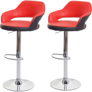 2er-Set Barhocker HWC-F16, Barstuhl Tresenhocker Drehhocker, mit Lehne Kunstleder rot-schwarz - Rot