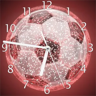 Wallario Design Wanduhr Fußball digital - Netzwerk in rot aus Echtglas, Größe 20 x 20 cm - Rot