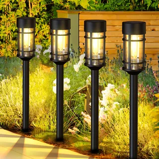 Solarlampen für Außen Garten, 4 Stück Solar Gartenleuchten, Wasserdichte Solarleuchten für Außen, Garten Deko Balkon für Rasen, Gärten, Hof, Geschenke(Schwarz)