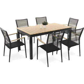 di volio Gartenmöbel MOZZATE, Gartenmöbel-Set - Esstisch & 6 Stühle, aus Kunstholz und Polyrattan, Esstisch mit ausziehbarer Tischplatte - Beige, Schwarz