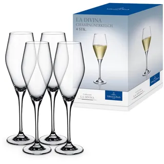 Villeroy & Boch – La Divina Champagnerkelch Set 4 Teilig, Champagner Gläser, Sektkelche, Hochwertige Sektgläser, Sektflöten, Prosecco Gläser, Für Champagner, Sekt, Prosecco Oder Crémant, Kristallglas