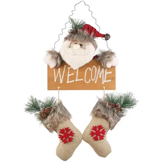 Infactory Weihnachtsmann-Tür-Dekoration mit "Welcome"-Schriftzug, zum Aufhängen