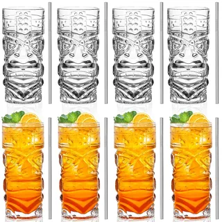 INFTYLE Set von transparenten Tiki-Cocktailgläsern von 8 bis 14 Unzen, moderne Tiki-Cocktailgläser perfekt für exotische Cocktails, Mai Tai, Cocktails im hawaiianischen Stil, Getränkeset für tropische