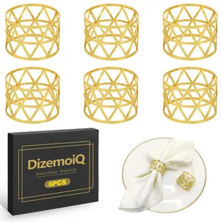 DizemoiQ 6er Set Goldene Serviettenringe aus Metall für Tischdeko Hochzeit Party modernes Design Elegante Serviettenhalter für besondere Anlässe