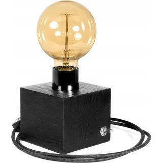 LED Wood | Edison Tischlampe, Nachttischlampe, 10x10 cm, Schwarz Eiche, Retro, E27, 40W, Glühbirne - Schwarz