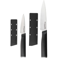 KitchenAid Classic 2er Set Santoku Messer mit Klingenschutzhüllen, scharfe Messer aus japanischem Hartstahl