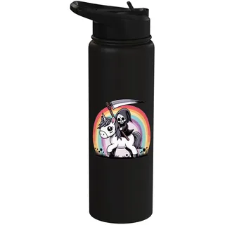 Sensenmann Reitet Einhorn Regenbogen Pastel Goth Humor Stainless Steel Insulated Water Bottle