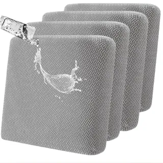 SHANNA Stretch Sofa Sitzkissenbezüge rutschfest Sofabezug: 4 Stück Outdoor-Kissenbezüge Hoch Elastisch Weiche Sofabezüge Akzent Patio-Kissen für Gartenmöbel Geeignet für Kinder (Hellgrau)