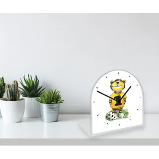Tischuhr LUCKYLINDE "Der kleine Tiger mit Fußball Janosch", gelb, Tischuhren, Tischuhr, Tischuhr aus Acrylglas, Uhr, bedruckt, geräuschlos, modern