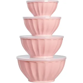 BoxedHome Salatschüssel mit Deckel aus BPA-freiem Kunststoff, Dickwandig, Stapelbare Rührschüssel Set, Spülmaschinen- und Mikrowellengeeignet, Ideal für Küche und Camping, 8-teiliges, Rosa