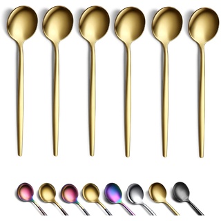 Berglander Gold Kaffeelöffel 6er-Set, Edelstahl Titan Vergoldung Kleine Mini Demitasse Espresso Mocca Latte Löffel Besteck, Teelöffel Dessert Zuckerlöffel Spülmaschinenfest