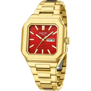 NIBOSI Herren Armbanduhr Uhren Herren Analog Quarz Edelstahl Militäruhren für Männer quadratisch Wasserdicht Business Klassisch Designer Armbanduhr Datum (goldrot)