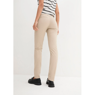 Chinohose BONPRIX, Damen, Gr. 44, N-Gr, sand (länge: regulär), Twill, Obermaterial: 98% Baumwolle, 2% Elasthan, unifarben, washed, regular fit lang, Hosen Chinohose, schmale Form, mit Bundfalten und praktischen Taschen
