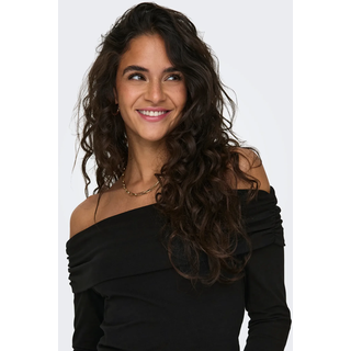 Langarmshirt ONLY "ONLLIVE LOVE L/S OFF SHOULDER CS TOP", Damen, Gr. XS, schwarz, Jersey, Obermaterial: 95% Baumwolle, 5% Elasthan, unifarben, regular fit kurz, Carmenausschnitt, Shirts Langarmshirt, Baumwollmischung, regular fit, cropped fit, schulterfrei