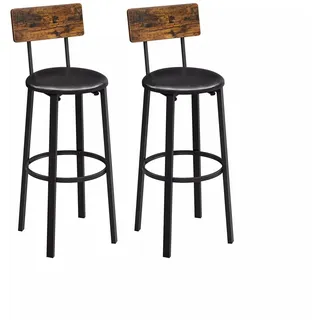 In And OutdoorMatch Barhocker Lisa - Industrial - Barhocker mit Rückenlehne - Schwarz - 2er Set - 39x39x75cm - Braun