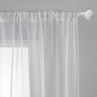 MYSKY HOME Weiße Gardinen Transparent Tüll Gardine Rod Pocket Modern Vorhang Durchsichtig Gardine Dekoschal für Wohnzimmer Schlafzimmer 2er Set, Weiss, H 225 x B 140 cm.