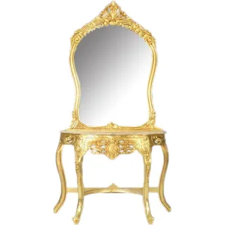 Casa Padrino Barock Spiegelkonsole Gold / Creme 95 x 40 x H. 190 cm - Barockstil Schminkkonsole - Gold, Creme
