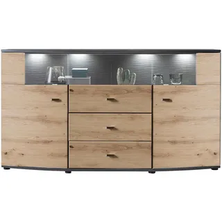 Livetastic Sideboard , Braun, Grau , Metall , 3 Fächer , 3 Schublade(n) Schubladen , F , 160x86.8x41.6 cm , Made in EU, FSC Mix , Typenauswahl, individuell planbar, stehend, hängend, Beleuchtung, in verschiedenen Holzdekoren erhältlich , Kleinmöbel, Kommoden, Sideboards