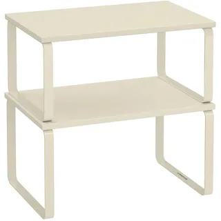 SONGMICS Gewürzregal, 2er Set Küchen-Organizer, Küchenregal, Schrank-Organizer Küche, erweiterbar, kleines Regal, stapelbar, Metall und Holzwerkstoff, cremeweiß KCS002W02