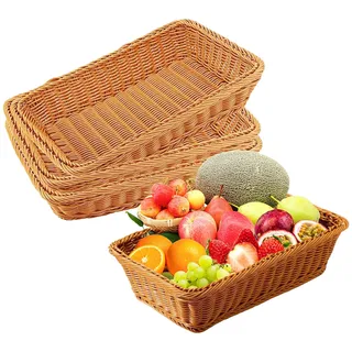 Lunyloer 4 Stück Brotkorb Geflochten, Brotkörbchen, Weidenkörbchen, Aufbewahrungskorb Geflochten für Gemüse Obst Brot Lebensmittel Home Kitchen Restaurant(Rechteckig 35x25x7cm)