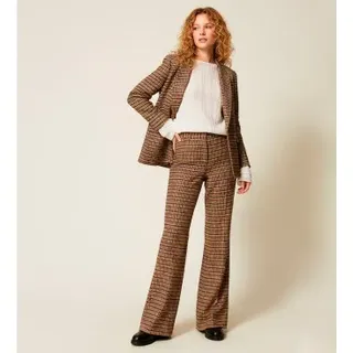 Twinset für Damen. 252TT2421 Braun karierte Hose aus Wollgemisch (44), Lässig, Wolle