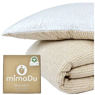 mimaDu - Baby Bettwäsche Set aus Bio-Baumwolle GOTS (Oeko-Tex100) 80 x 80 cm - Babybettwäsche aus Kissenbezug und Deckenbezug für Jungen, Mädchen - Bettbezug für Kinderwagen, Stubenwagen (Sand)