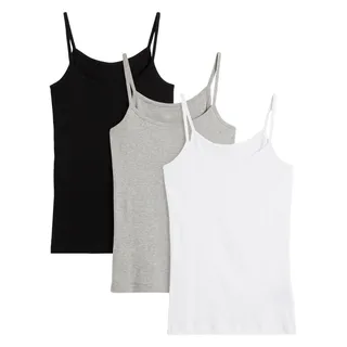 Shirttop BONPRIX, Damen, Gr. 56/58 (XXXL), weiß, hellgrau meliert, schwarz, Jersey, Obermaterial: 90% Baumwolle, 10% Viskose, tailliert, Tops Shirttop, taillierte Passform, ohne Ärmel, aus leichtem Baumwollmaterial