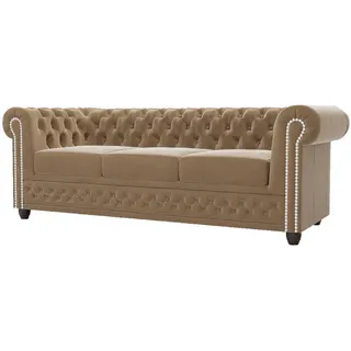 S-Style Chesterfield-Sofa 3-Sitzer mit Schlaffunktion Nyx Beige Samt , Textil , Echtholz,Buche, Birke , Füllung: Komfortschaum,Komfortschaum , 203x28x86 cm , Blauer Engel, FSC Mix, Oeko-Tex®, Hergestellt in Europa , Babymöbel & Kindermöbel, Kinderzimmer & Jugendzimmer, Schlafsofas