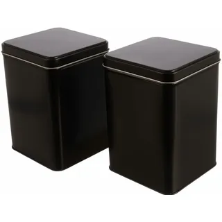 Dosenritter | 2 x eckige Vorratsdose/Teedose, STAPELBAR, schwarz, aromadicht aus Metall mit Klappdeckel für je 400g Tee | 15,3x10,6x10,6 cm (H,B,T) | auch ideal als Supplements- oder Kaffeedose