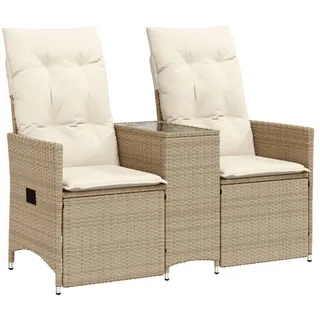 vidaXL Gartensofa 2-Sitzer Verstellbar mit Tisch Beige Poly Rattan - Beige