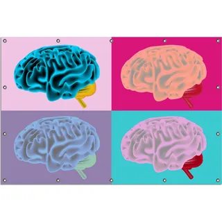 Wallario Outdoor-Poster für Garten oder Balkon, Motiv Menschliches Gehirn im Pop Art Stil, in ca. 120 x 180 cm - Schwarz